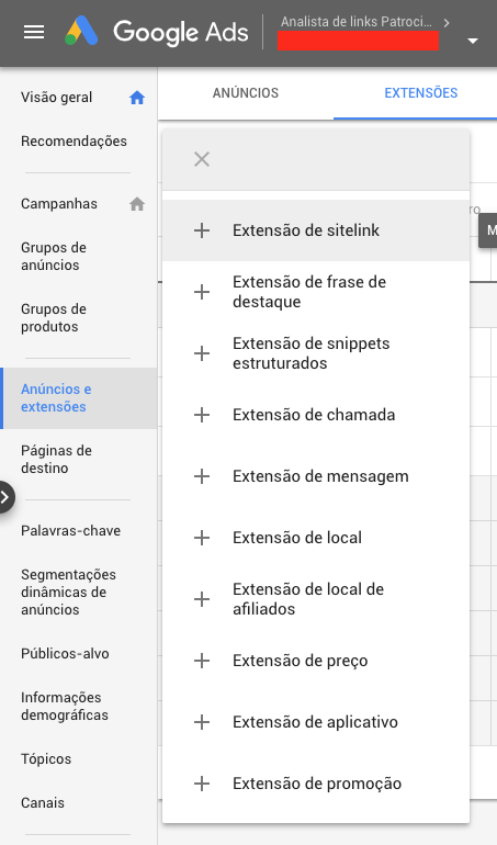 Extensões do Google Ads