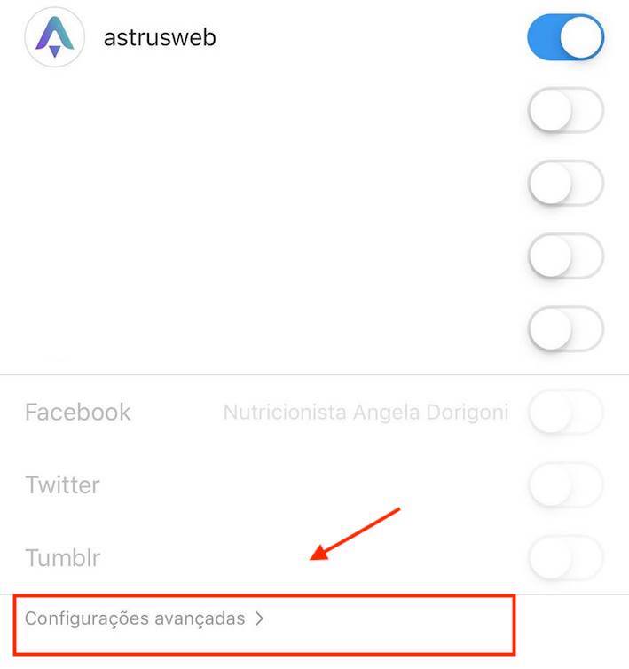 configurações publicação instagram