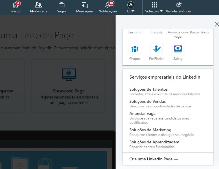 Como criar LinkedIn Page - passo 1