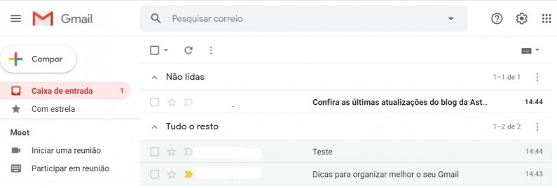 Exemplo caixa de entrada não lidas primeiro - Gmail