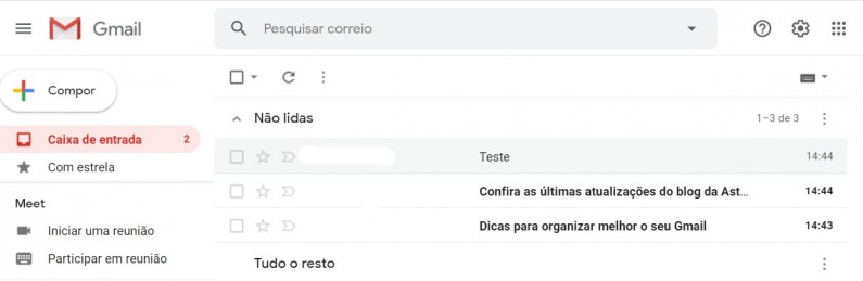 Exemplo caixa de entrada padrão - Gmail