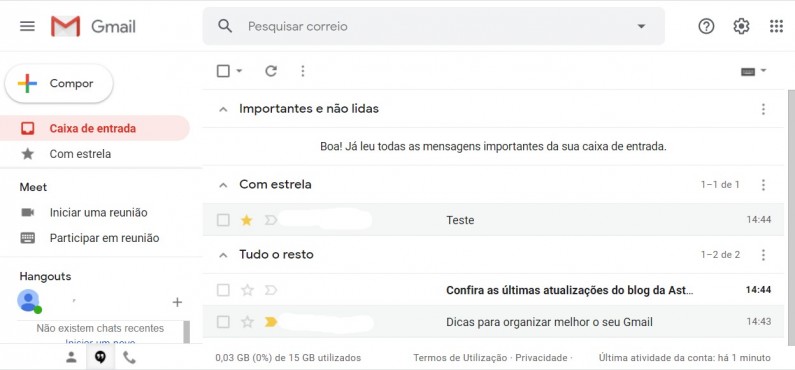 Exemplo caixa de entrada várias caixas de entrada - Gmail